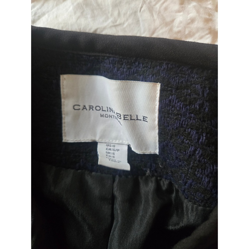 Caroline Belle Montreal Navy Blue Black Jacquard Fringe Open Front Jacket Small - Picture 4 of 6